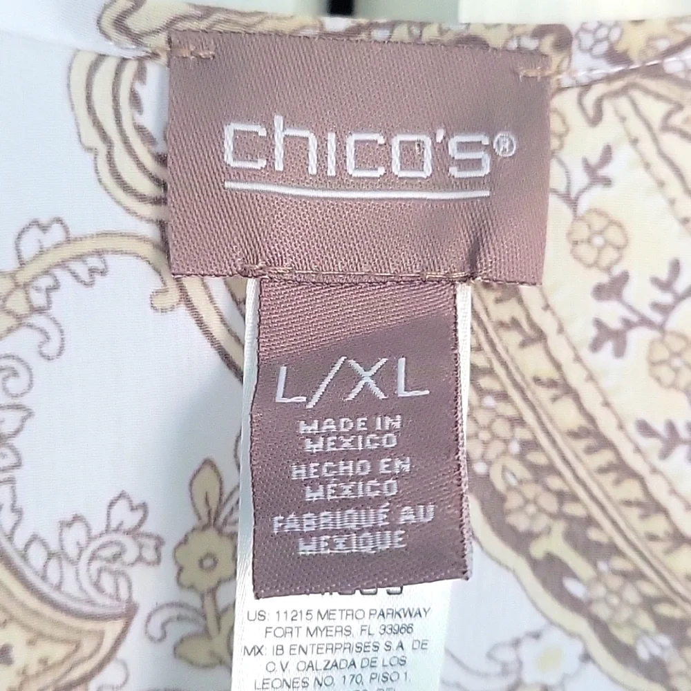 CHICO'S damask tan/white open wrap top - Picture 6 of 8